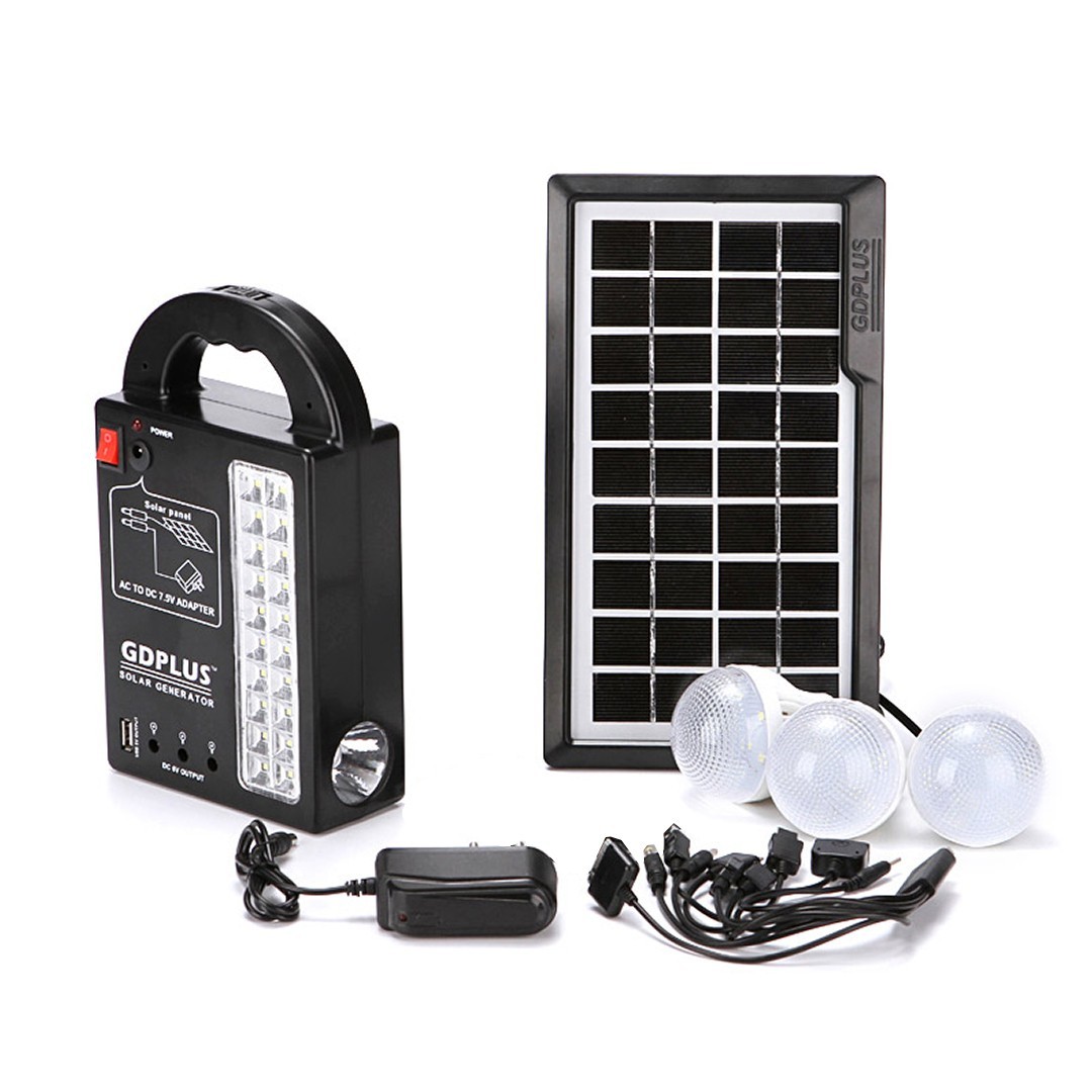 Ηλιακό σύστημα φωτισμού και φόρτισης πάνελ, θύρα USB, 3 λάμπες και φακό LED GD-999