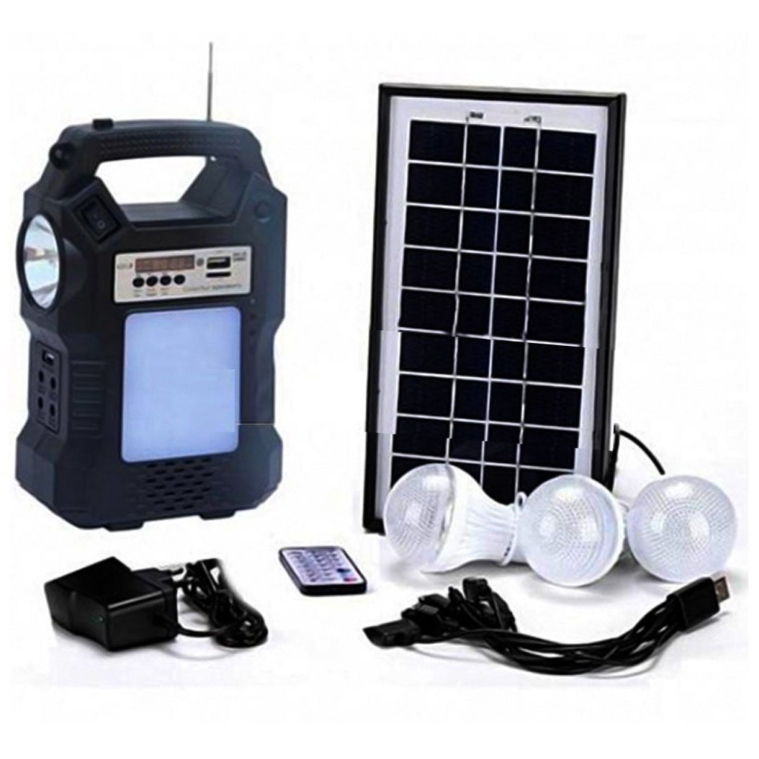 Ηλιακό σύστημα φωτισμού με φακό, λαμπτήρες, φορτιστές, ραδιόφωνο, USB, MP3 GD-8060