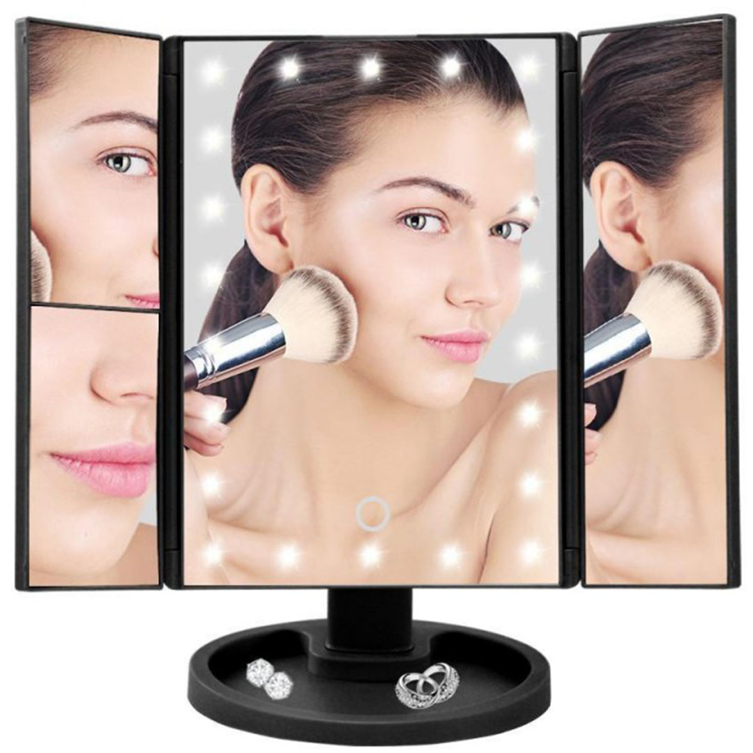 Τριπλός καθρέφτης μακιγιάζ με μεγέθυνση και φωτισμό 22 Led superstar magnifying mirror μαύρος