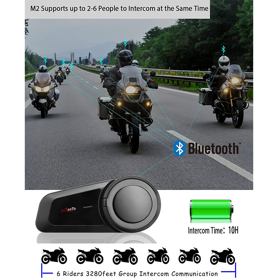 Σύστημα ενδοεπικοινωνίας κράνους Bluetooth 6 δρόμων και FM radio Maxto M2 μαύρο