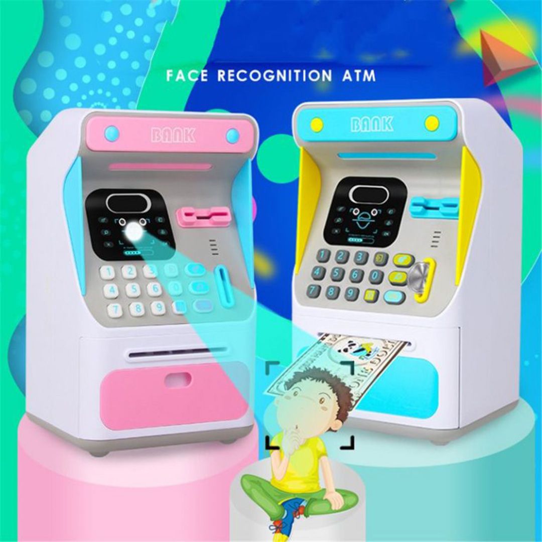 Κουμπαράς πλαστικός mini ATM με αναγνώριση προσώπου 16x14x26.5cm ροζ