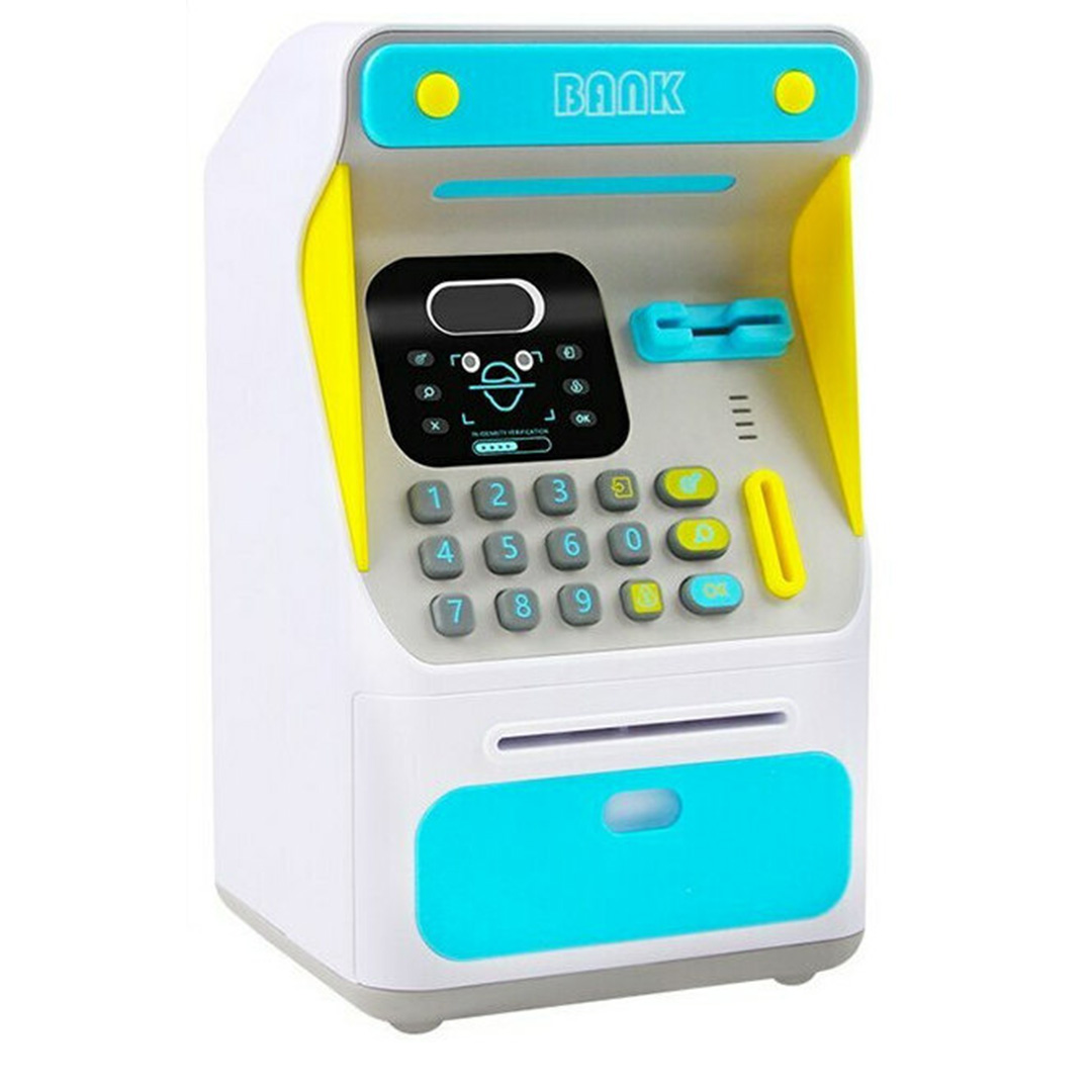 Κουμπαράς πλαστικός mini ATM με αναγνώριση προσώπου 16x14x26.5cm γαλάζιο