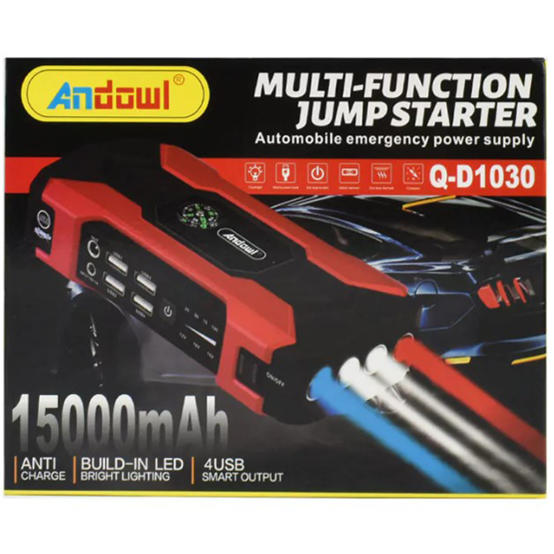 Εκκινητής μπαταρίας αυτοκινήτου 15000mAh με φακό και USB Andowl Q-D1030