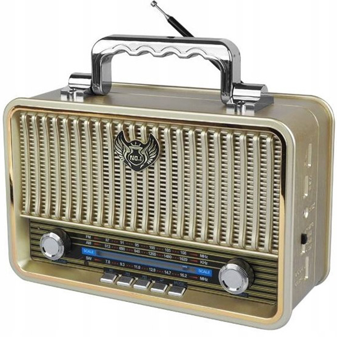 Retro επιτραπέζιο ραδιόφωνο επαναφορτιζόμενο με Bluetooth και USB Kemai MD-1908BT χρυσό