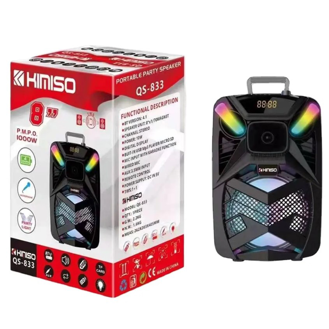 Σύστημα Karaoke bluetooth με ενσύρματo μικρόφωνo και τηλεχειριστήριο KIMISO QS-833 μαύρο