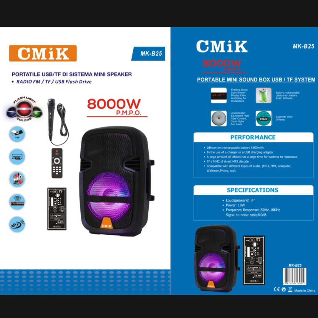 Σύστημα Karaoke bluetooth με ενσύρματo μικρόφωνo και τηλεχειριστήριο CMiK MK-B25 μαύρο