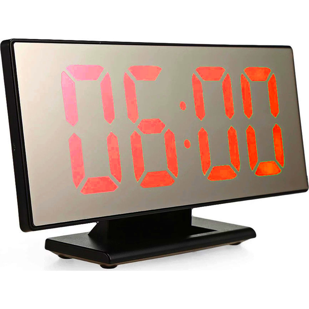Επιτραπέζιο ρολόι καθρέπτης Led DS-3618L σε μαύρο χρώμα με κόκκινα γράμματα