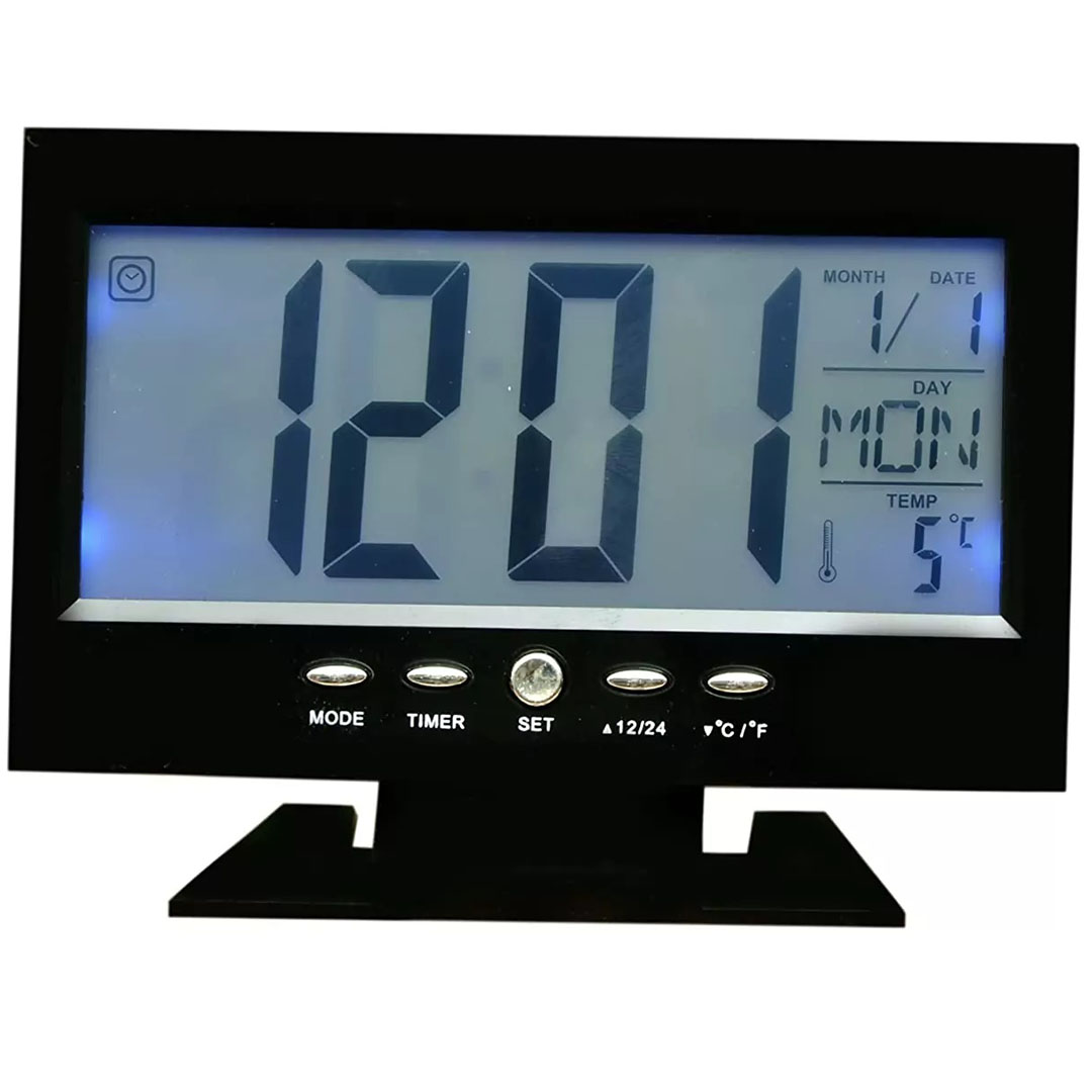 Ρολόι ξυπνητήρι με αισθητήρα ήχου, LCD οθόνη και ένδειξη θερμοκρασίας DS-8082 σε μαύρο χρώμα