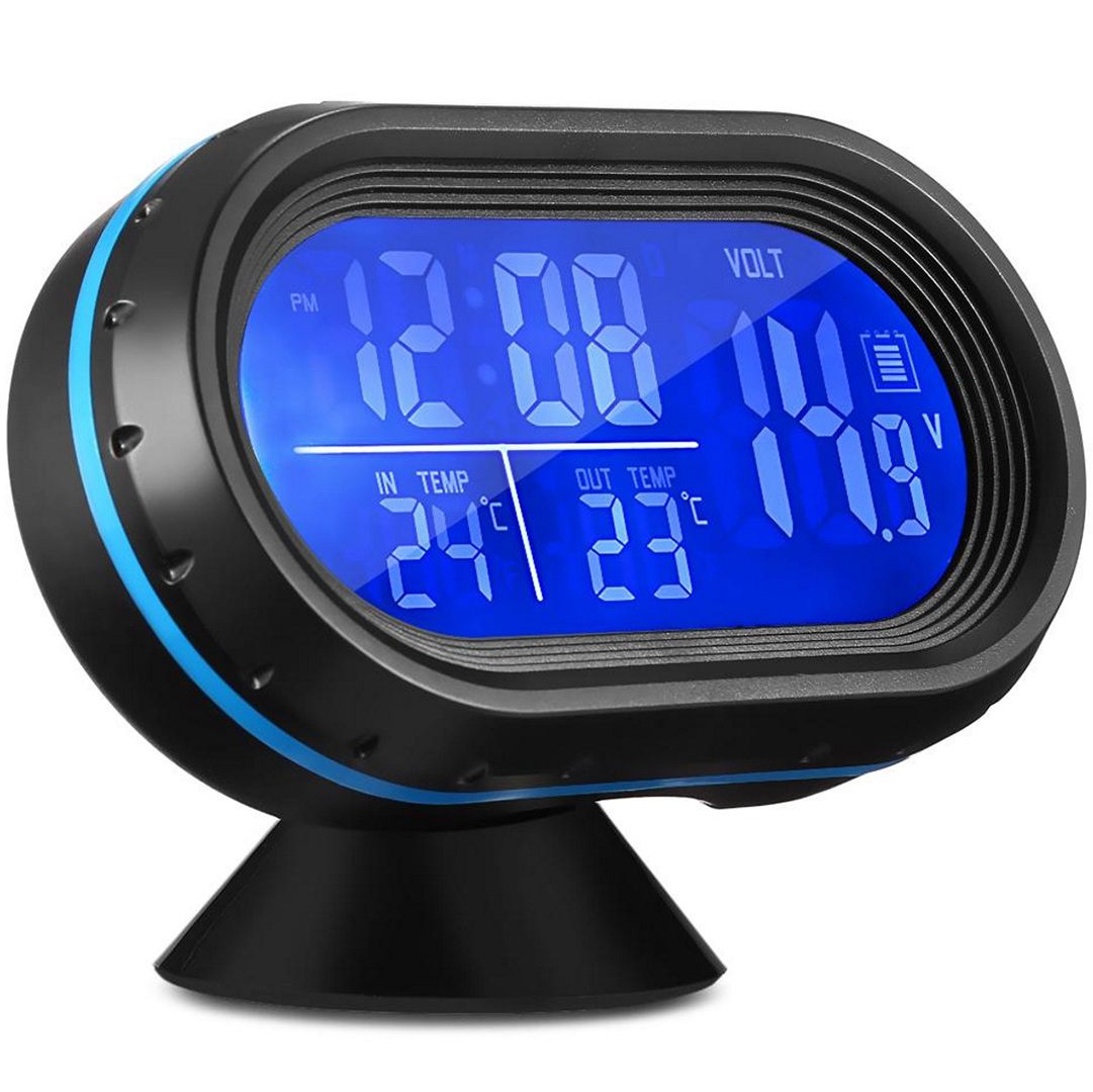 Ψηφιακό βολτόμετρο, θερμόμετρο, ρολόι αυτοκινήτου 9.2x6.5x2.5cm VST-7009V σε μαύρο/μπλε χρώμα