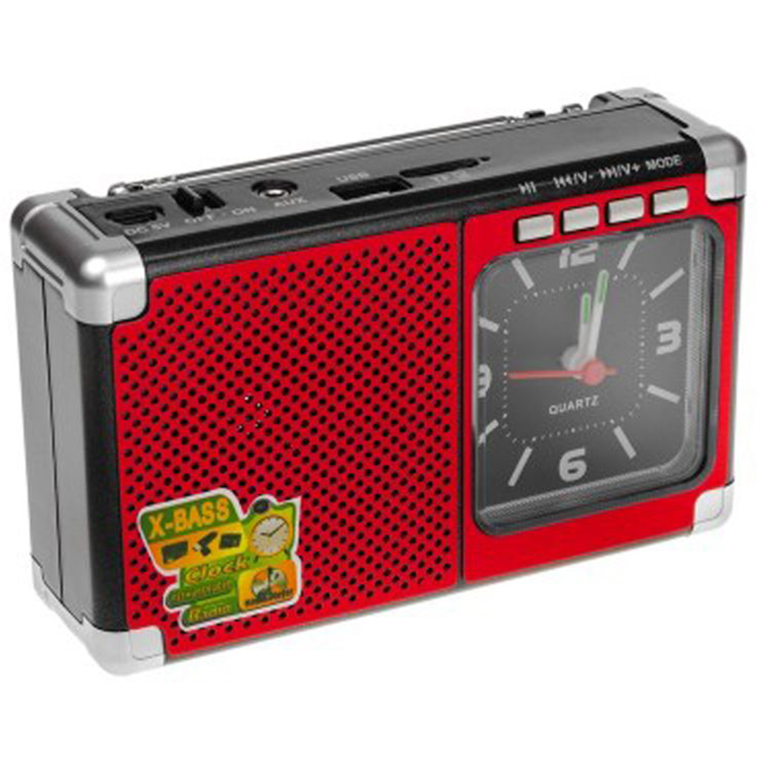 Φορητό ραδιόφωνο με θύρα USB και υποδοχή κάρτας SD/TF με αναλογικό ρολόι Meier M-202U σε κόκκινο χρώμα