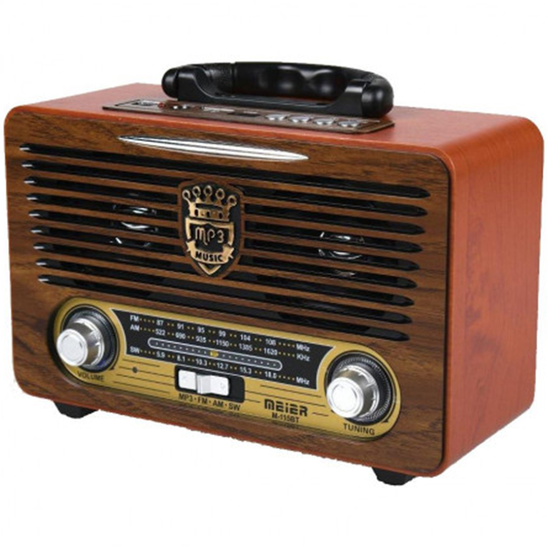 Vintage φορητό επαναφορτιζόμενο ραδιόφωνο fm/am/usb/sd/aux mp3 player με τηλεχειριστήριο Meier M-U115 σε καφέ χρώμα