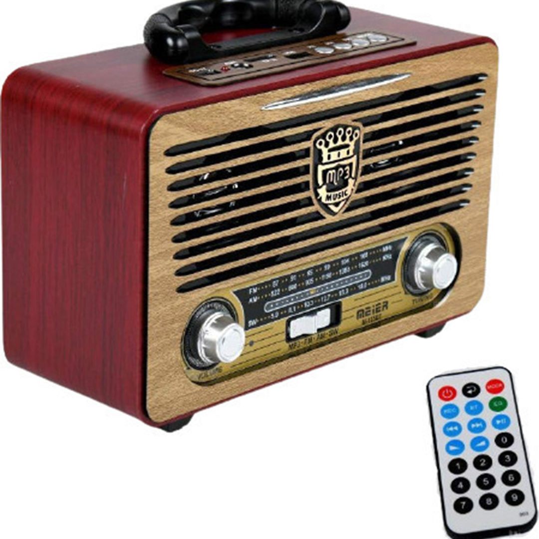 Vintage φορητό επαναφορτιζόμενο ραδιόφωνο fm/am/usb/sd/aux mp3 player με τηλεχειριστήριο Meier M-U115 σε κόκκινο χρώμα