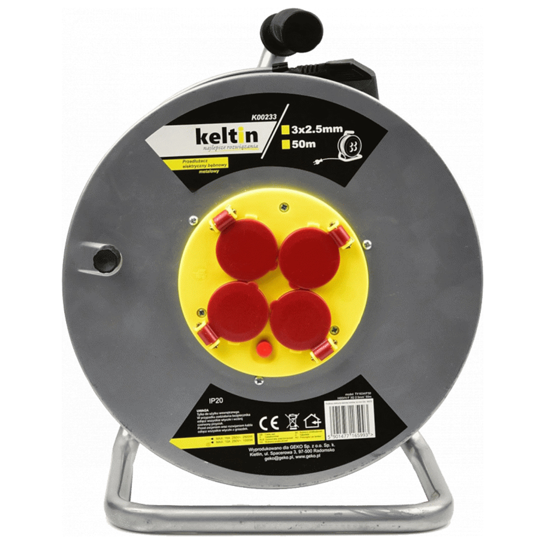 Keltin Μπαλαντέζα Καρούλι 4 Θέσεων με Καλώδιο 50m Διατομής 3×2.5mm Μαύρη