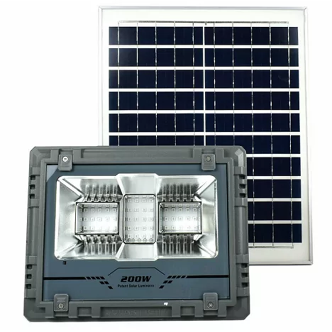 Στεγανός  επαναφορτιζόμενος ηλιακός προβολέας IP67 αλουμινίου 200W LED RGB με τηλεχειρισμό και χρονοδιακόπτη MJ-AW200C