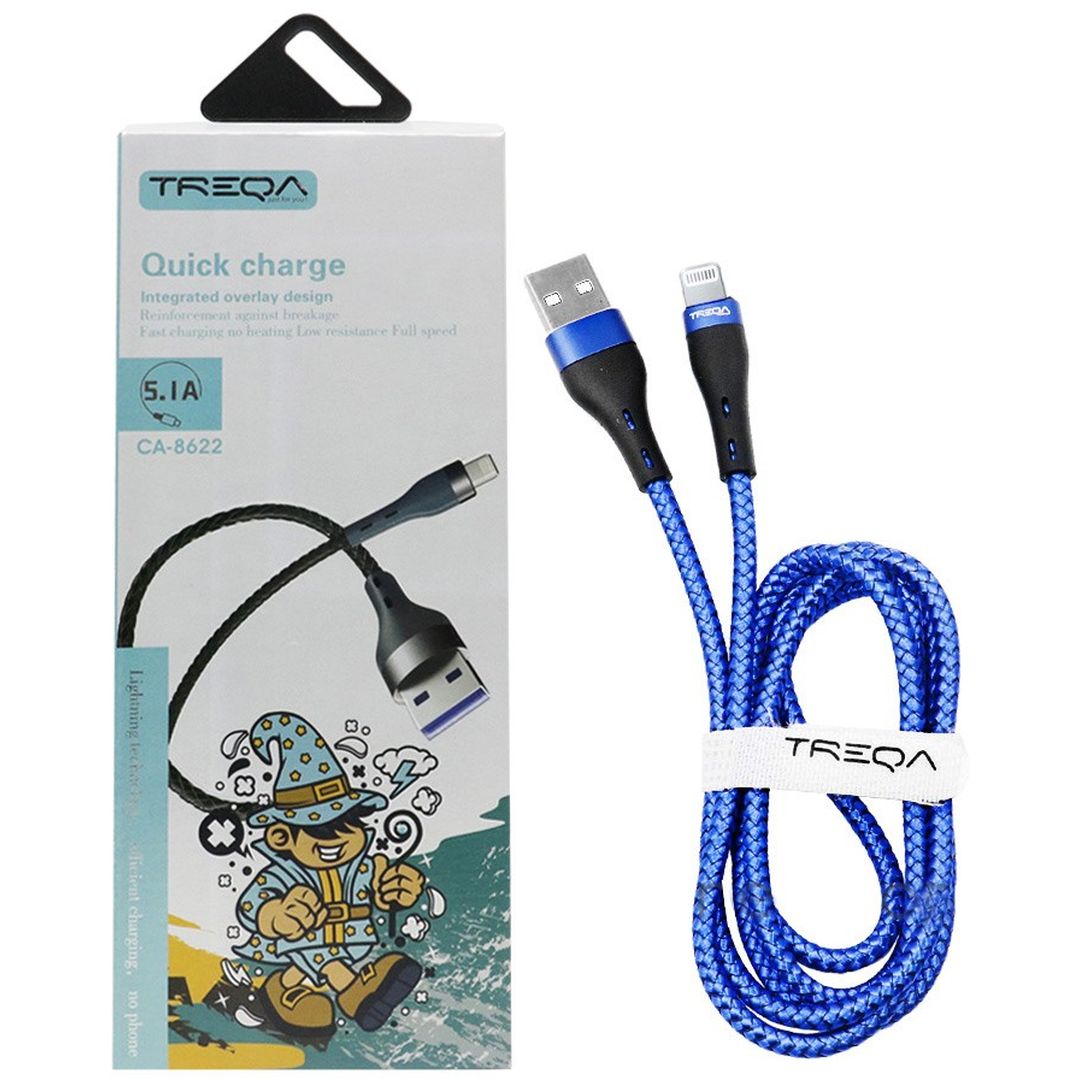 Καλώδιο Γρήγορης Φόρτισης 5.1A και Μεταφοράς Δεδομένων 1m Braided USB σε Lightning Treqa CA-8622 Μπλε Μαύρο