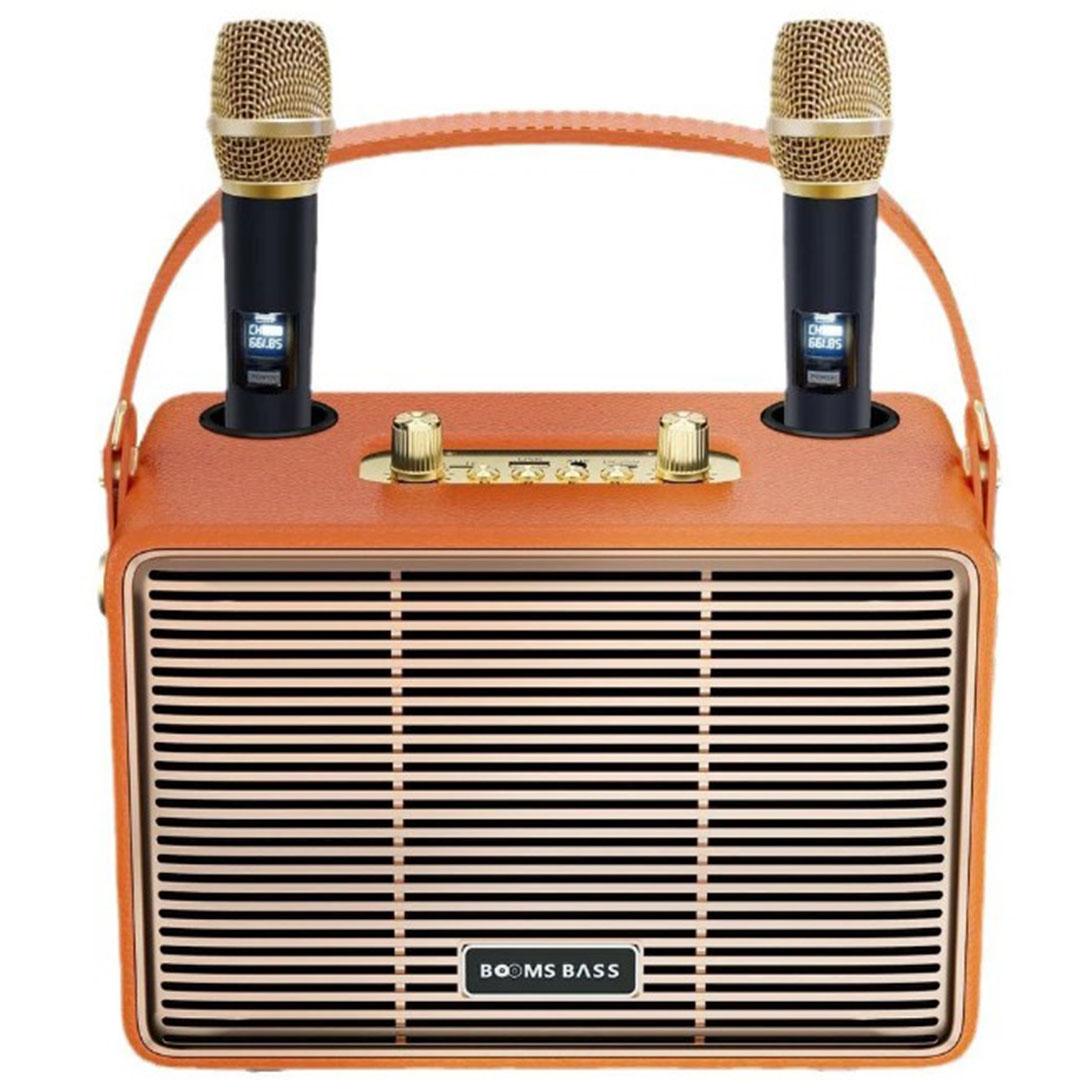 Ηχείο karaoke bluetooth boom bass M4201+ με 2 μικρόφωνα πορτοκαλί