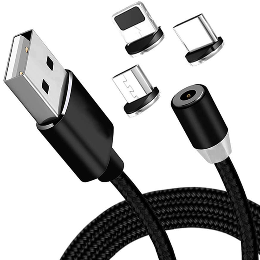X-cable καλώδιο με μαγνητικό βύσμα Led 3 σε 1 micro USB, type C, lightning 1m σε μαύρο χρώμα