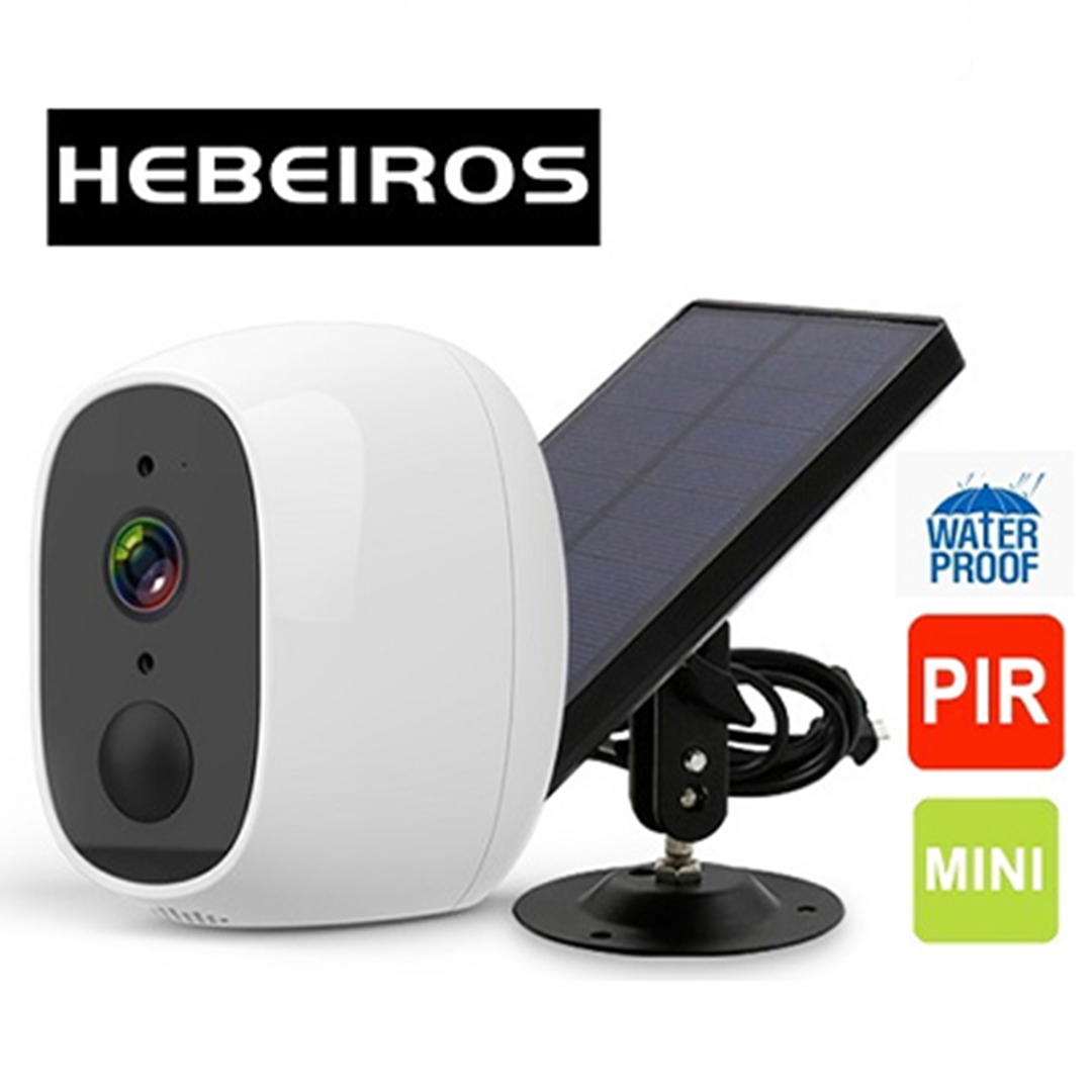 Hebeiros IP Wi-Fi μίνι κάμερα χαμηλής ισχύος μπαταρίας με ηλιακό πάνελ 1080p, εξωτερικού χώρου, 2MP PIR, smart home ασύρματη κάμερα CCTV