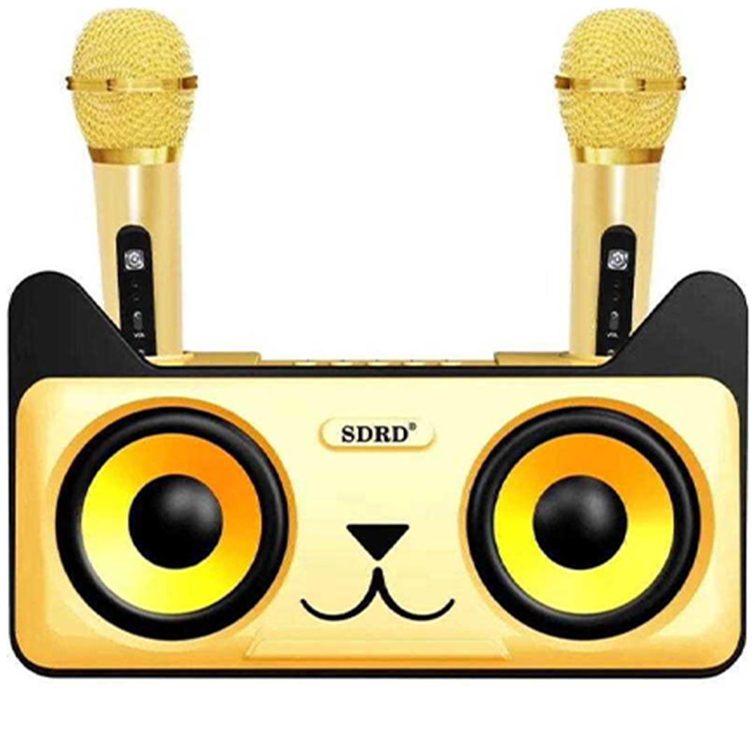 Συσκευή karaoke με 2 ασύρματα μικρόφωνα και bluetooth SDRD SD-305 σε χρυσό χρώμα