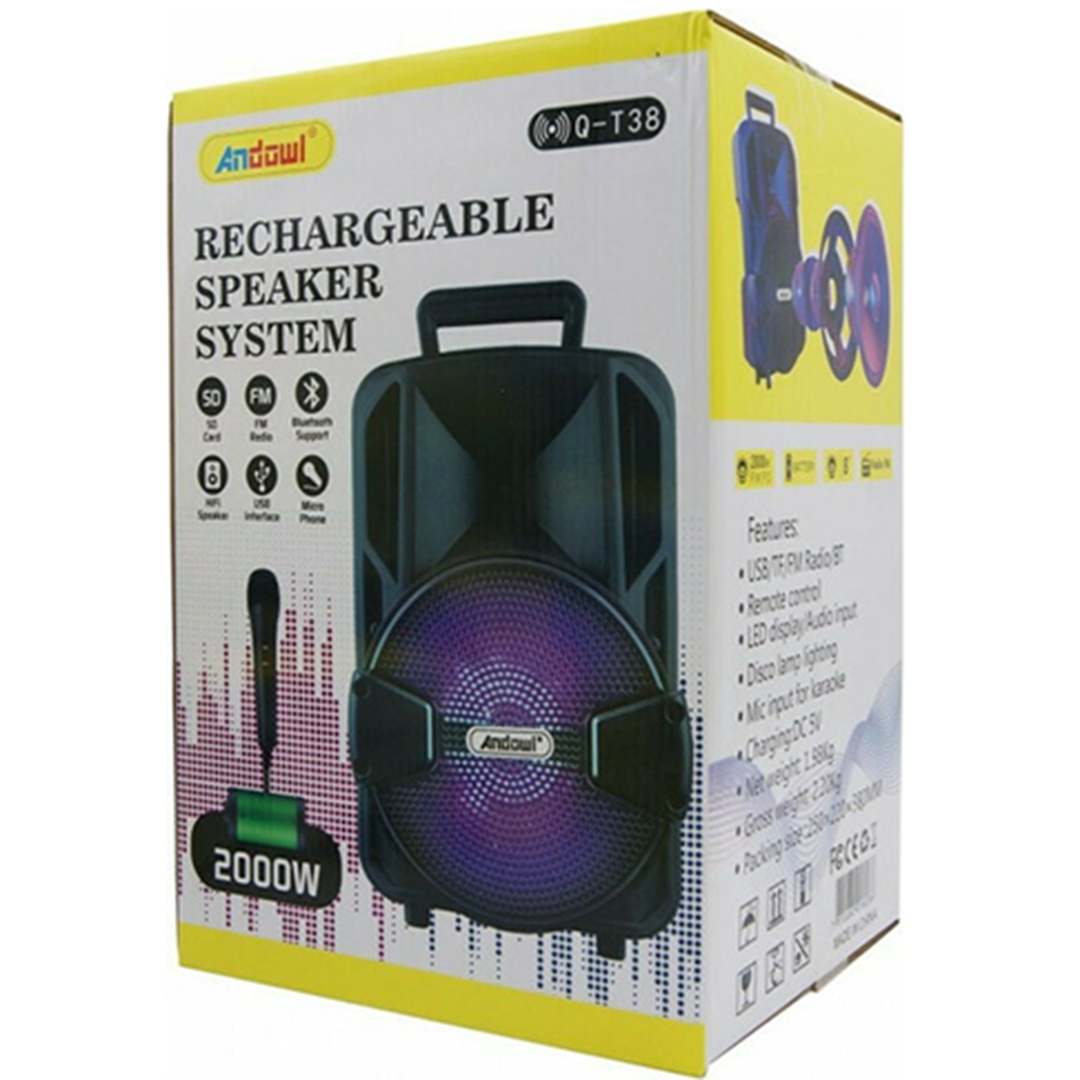 Σύστημα karaoke με ενσύρματα μικρόφωνα 2000W Andowl Q-T38 σε μαύρο χρώμα