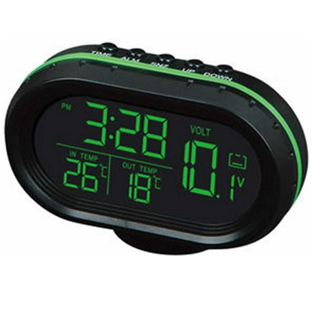 Ψηφιακό βολτόμετρο, θερμόμετρο, ρολόι αυτοκινήτου 9.2x6.5x2.5cm VST-7009V σε μαύρο/πράσινο χρώμα