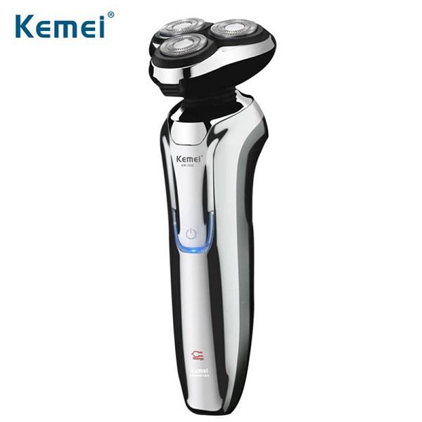 Ηλεκτρική  ξυριστική μηχανή USB για άνδρες 3D επαναφορτιζόμενη Kemei KM-7935 ασημί