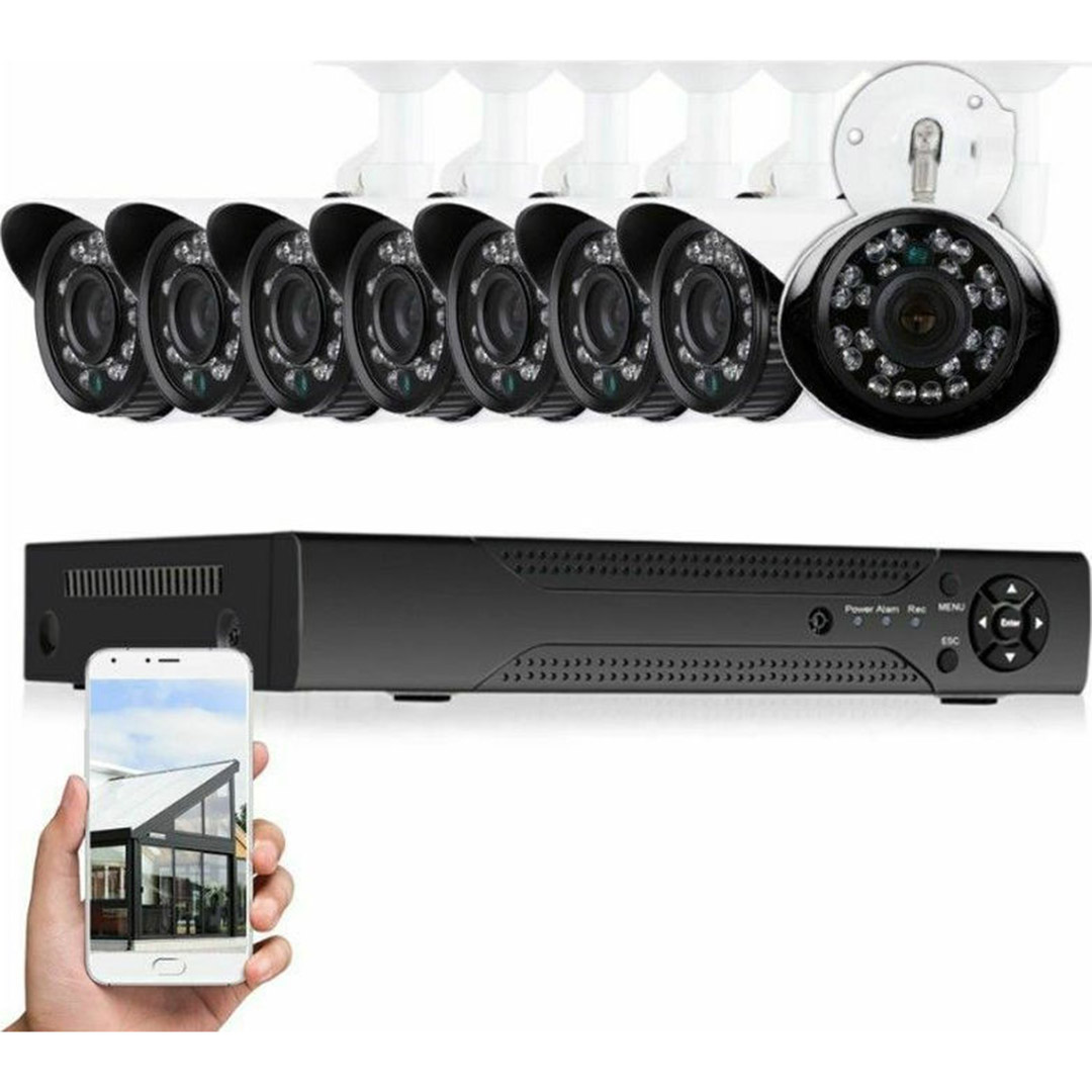 Πλήρες έγχρωμο σετ CCTV εποπτείας και καταγραφής με DVR, 8 κάμερες, τροφοδοτικό και καλωδιώσεις CCTV Security Recording System 8