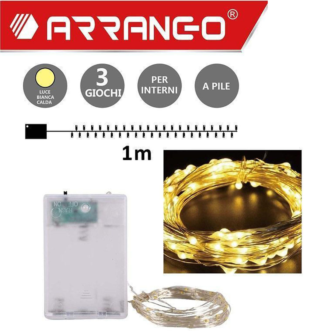 10 χριστουγεννιάτικα λαμπάκια Led 1μ μπαταρίας ARRANGO AN57486 θερμό λευκό