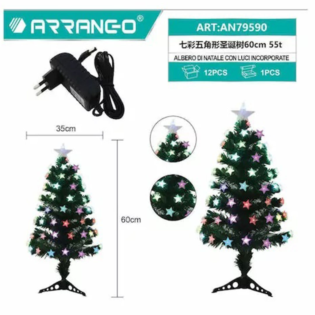 Χριστουγεννιάτικο δέντρο πράσινο 60εκ με πλαστική βάση και οπτικές ίνες arrango AN79590
