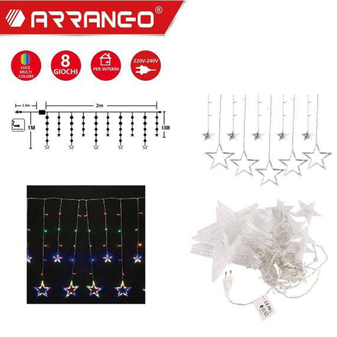 Φωτιστικό κουρτίνα αστέρια με 115 Led 2μ+1.5μ καλώδιο και 8 προγράμματα ARRANGO AN77020 πολύχρωμα