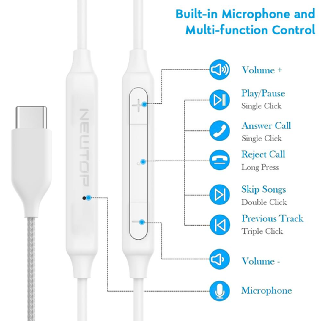 Ακουστικά type-C in ear universal NEWTOP CF28 λευκό
