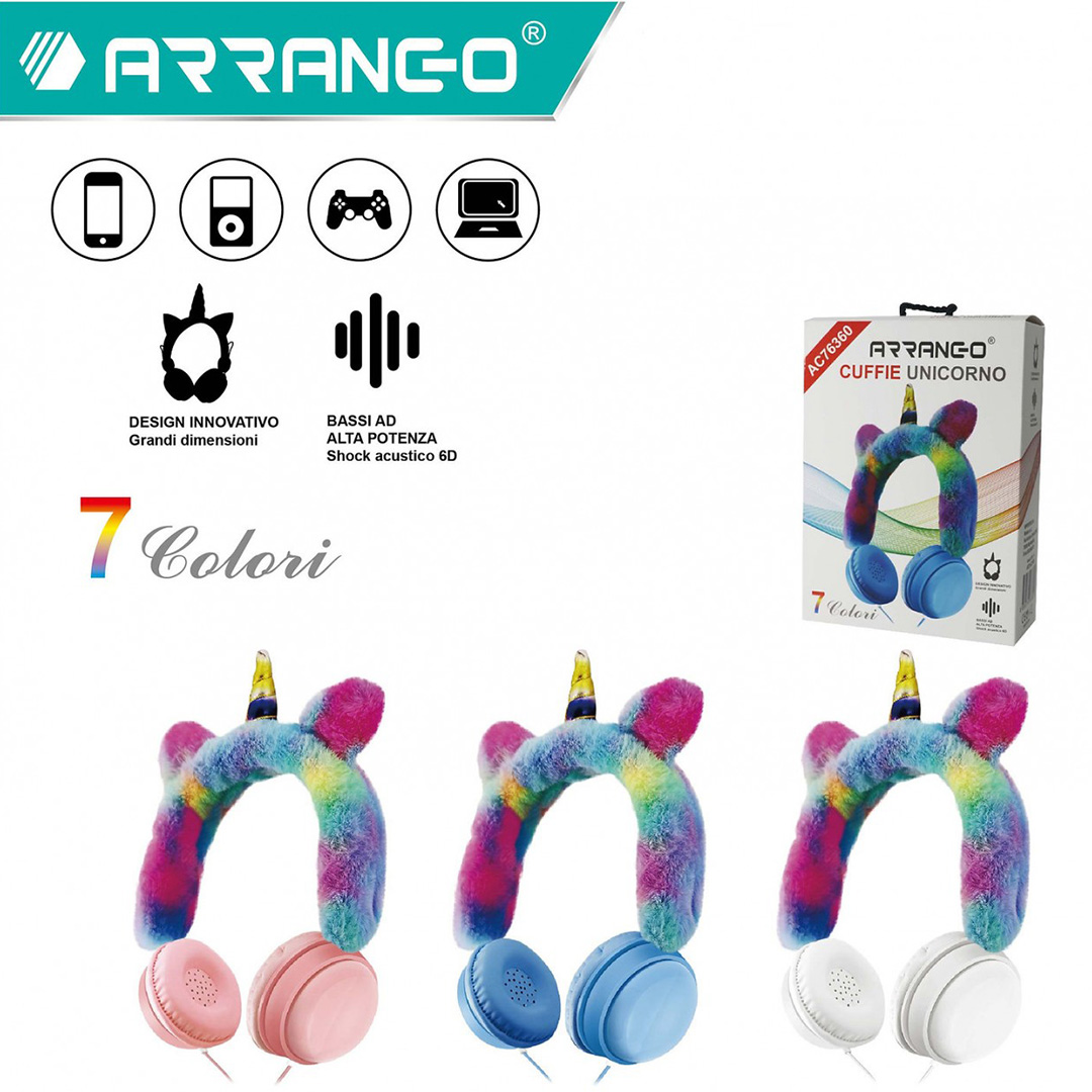 Ενσύρματα on ear παιδικά ακουστικά μονόκερος ARRANGO AC76360 ροζ