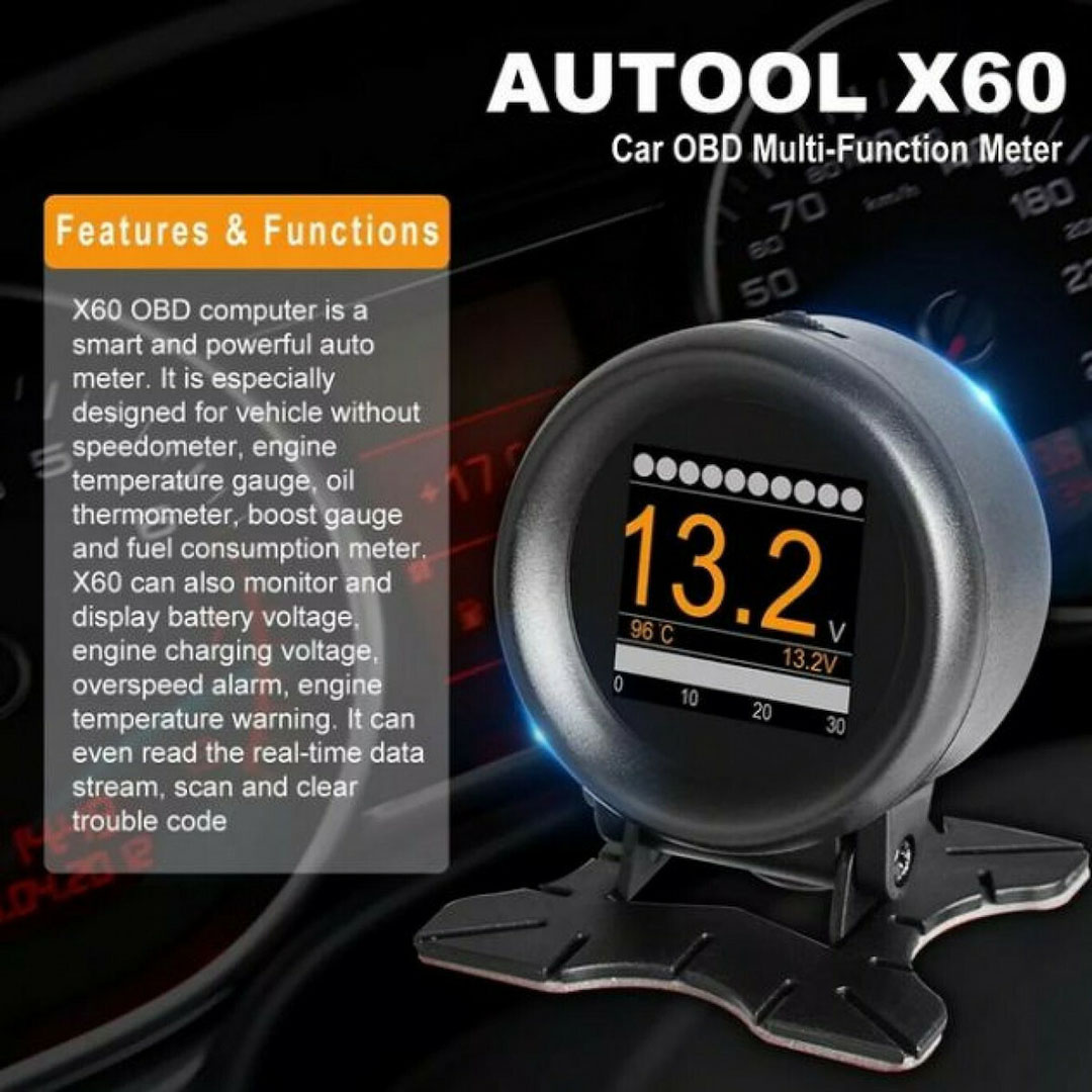 Έξυπνο ψηφιακό όργανο OBD μέτρησης θερμοκρασίας νερού, ταχύμετρου, βολτόμετρου αυτοκινήτου AUTOOL X60