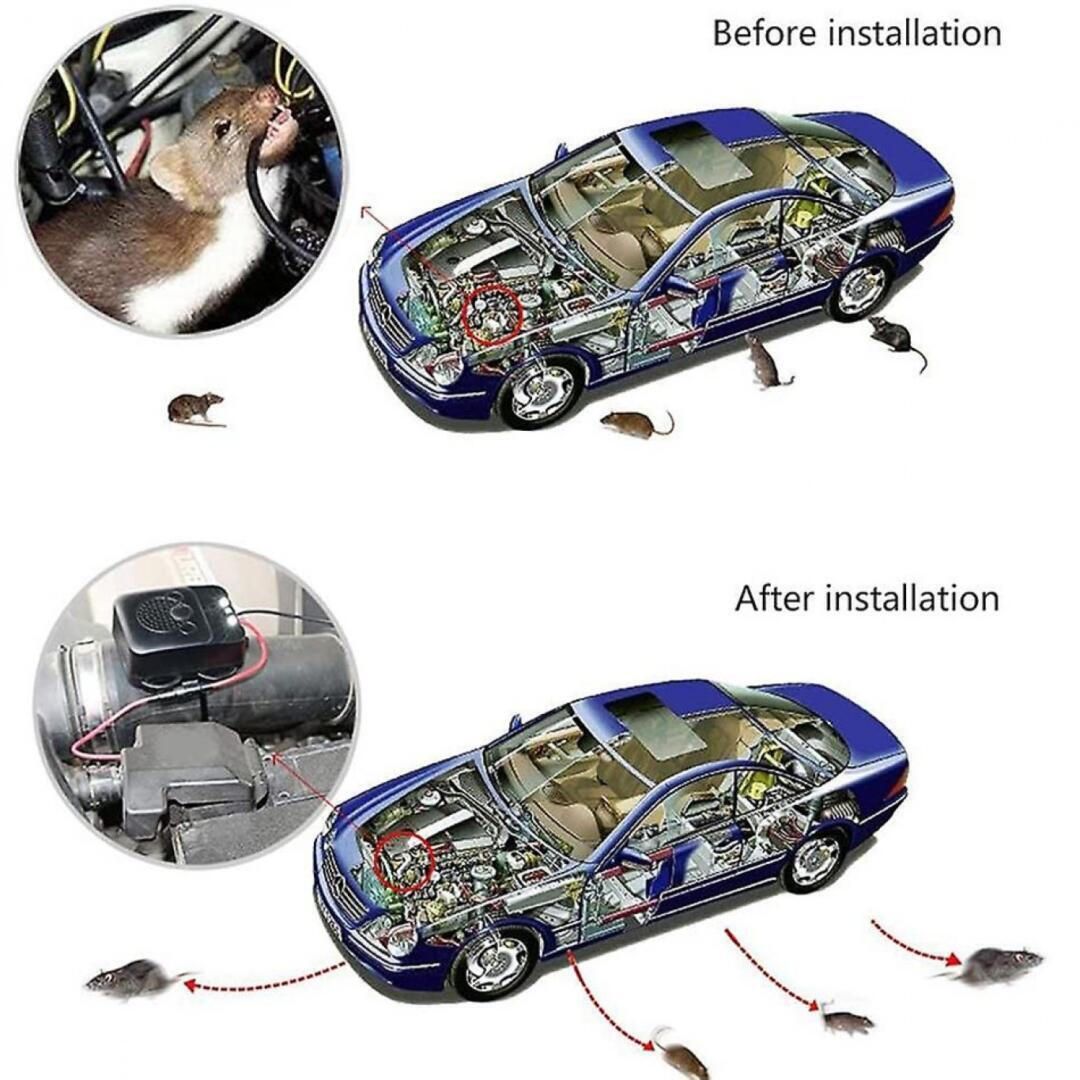 Έξυπνο απωθητικό τρωκτικών αυτοκινήτου με υπερήχους 12V αυτόματο με προστασία κυκλώματος - Car Mouse Repeller