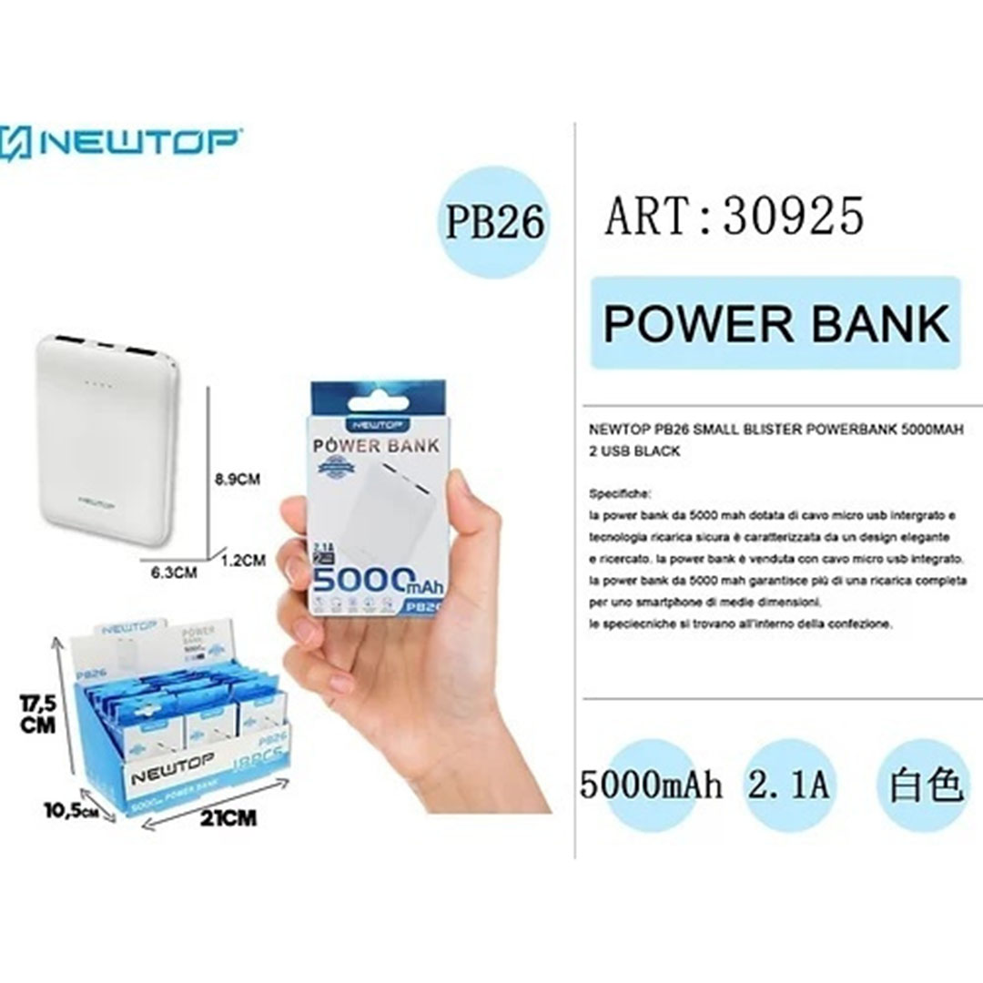 Power Bank 5000mAh 2 θυρών NEWTOP PB26 λευκό