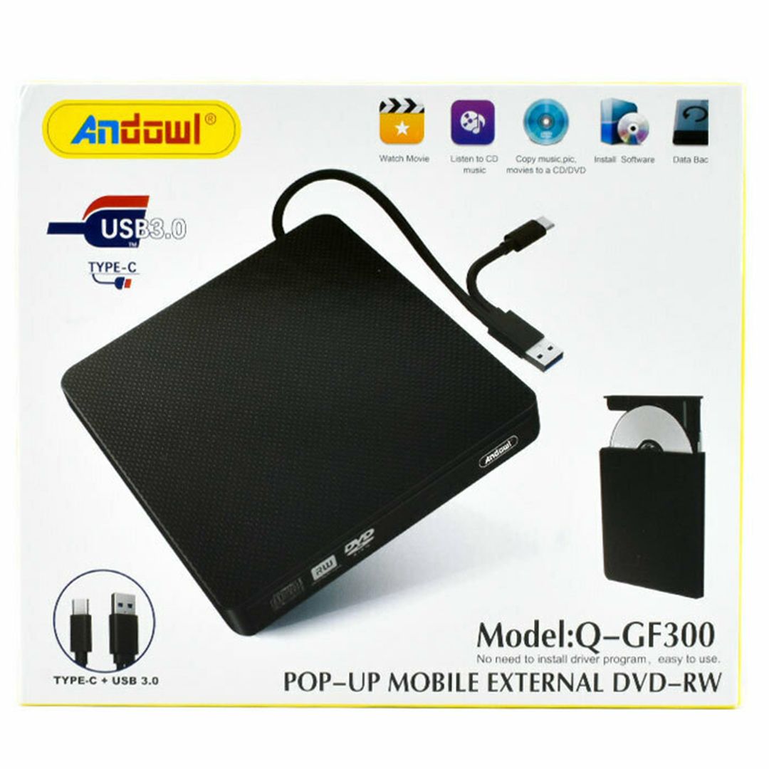 Εξωτερικός οδηγός εγγραφής/ανάγνωσης DVD/CD για desktop / laptop Andowl Q-GF300 μαύρο