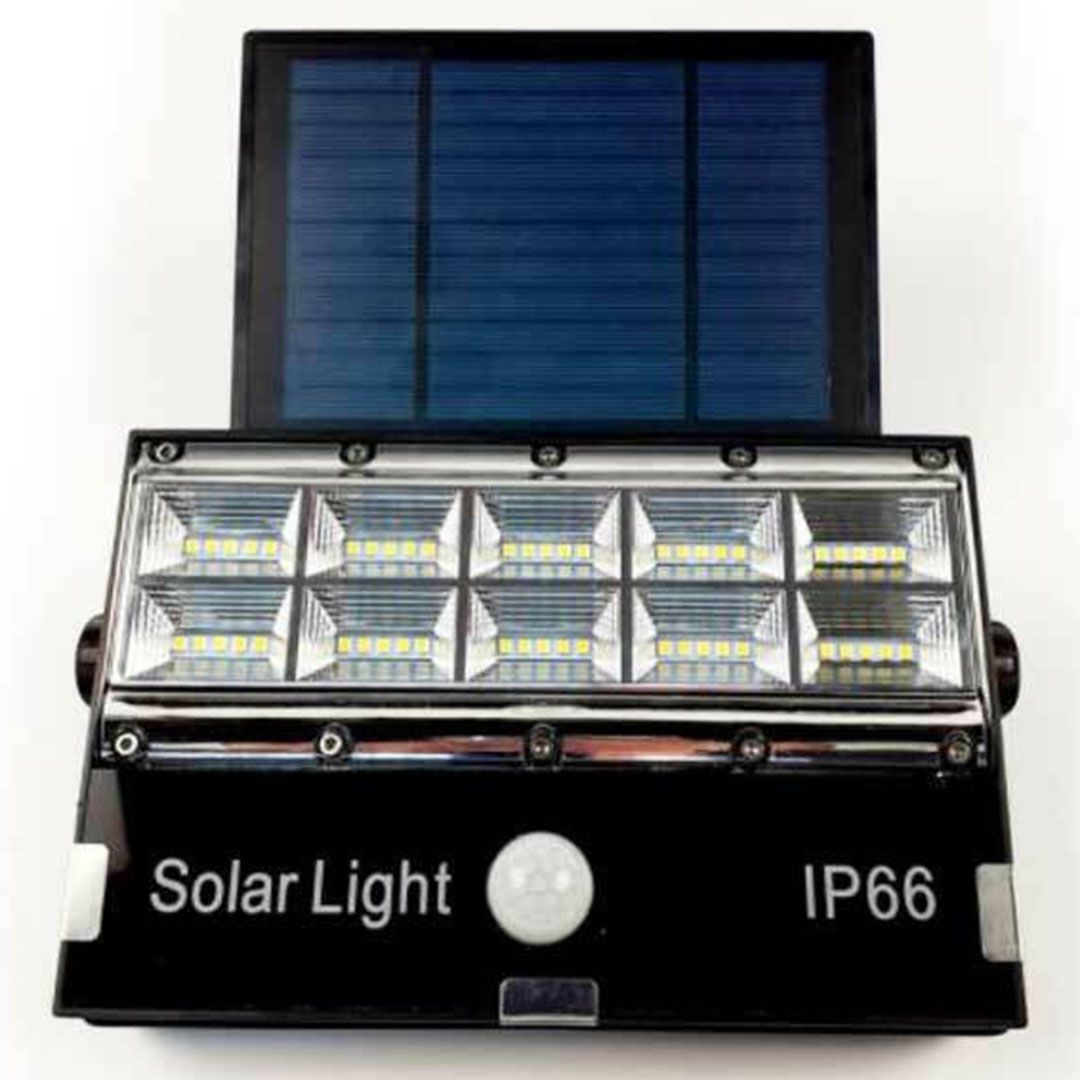 Στεγανός ηλιακός προβολέας IP66 ισχύος 30W με αισθητήρα κίνησης και ψυχρό λευκό φως T8502SMD μαύρο