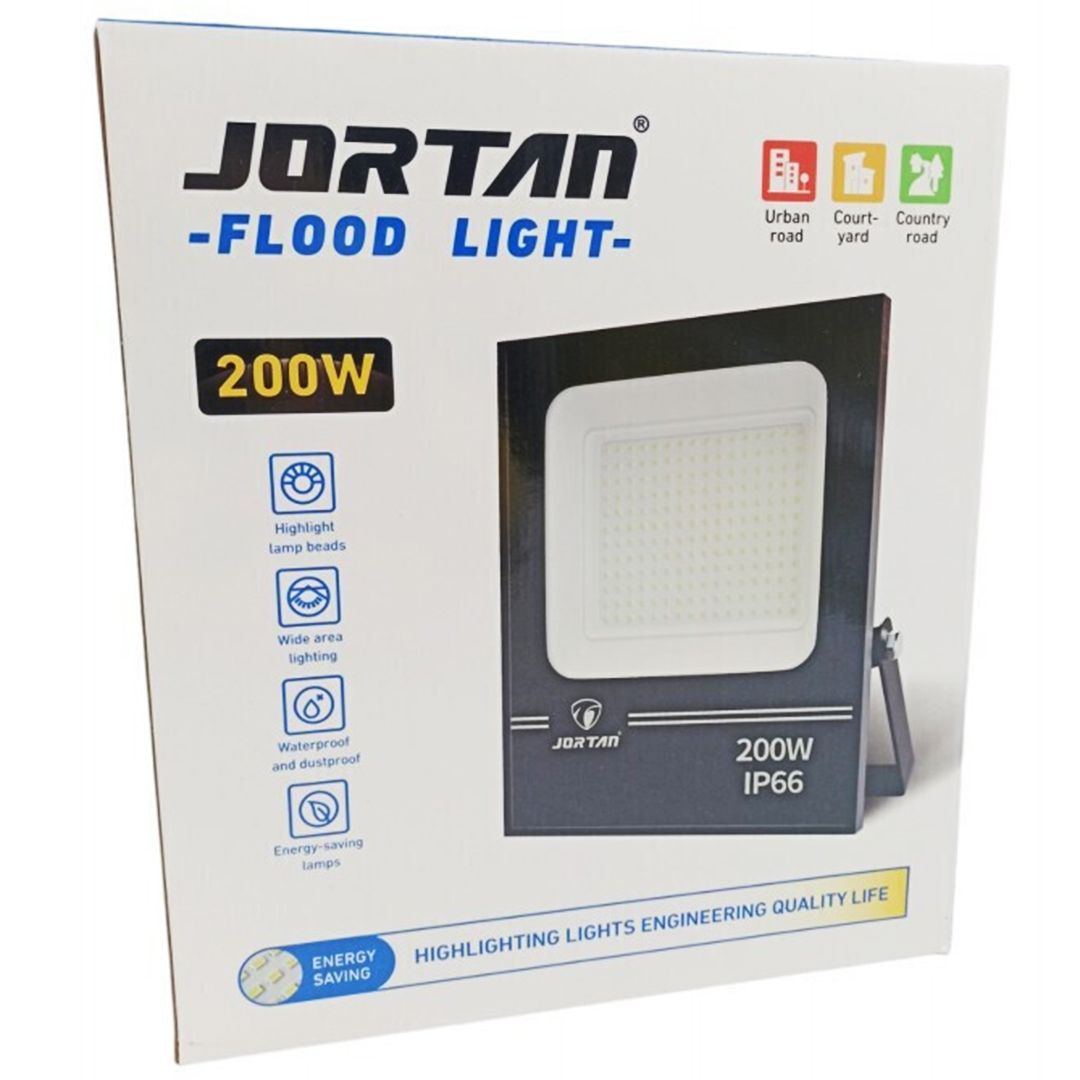 Jortan Στεγανός Προβολέας IP66 Ισχύος 200W με Ψυχρό Λευκό Φως σε Μαύρο χρώμα JORTAN TP200W
