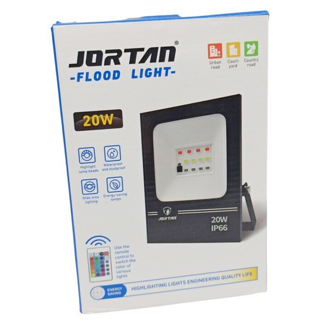 Jortan Στεγανός Προβολέας IP66 Ισχύος 20W RGB σε Μαύρο χρώμα JORTAN TP20WRGB