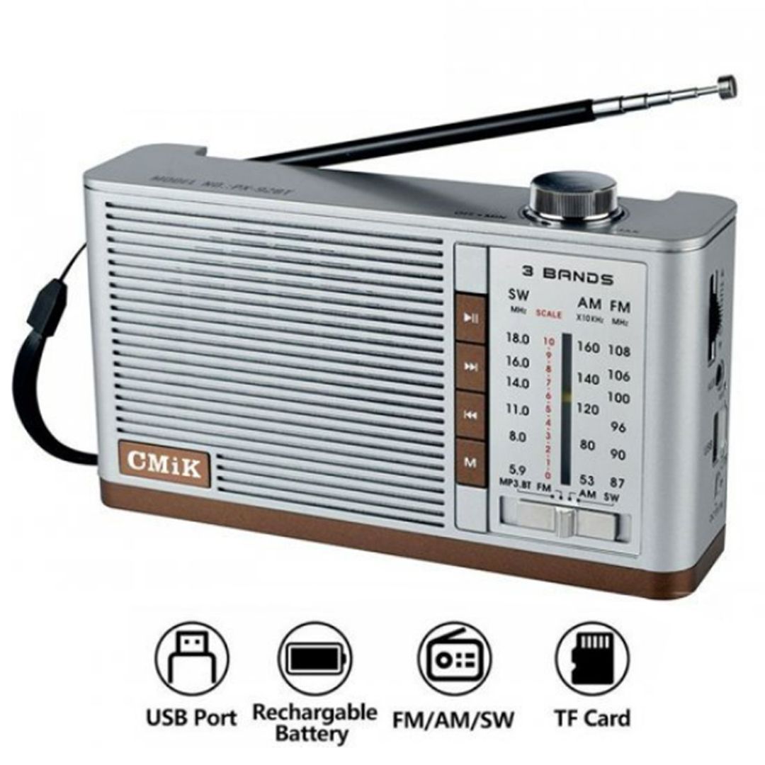 CMiK MK-999BT Φορητό Ραδιόφωνο Επαναφορτιζόμενο με Bluetooth και USB Γκρι