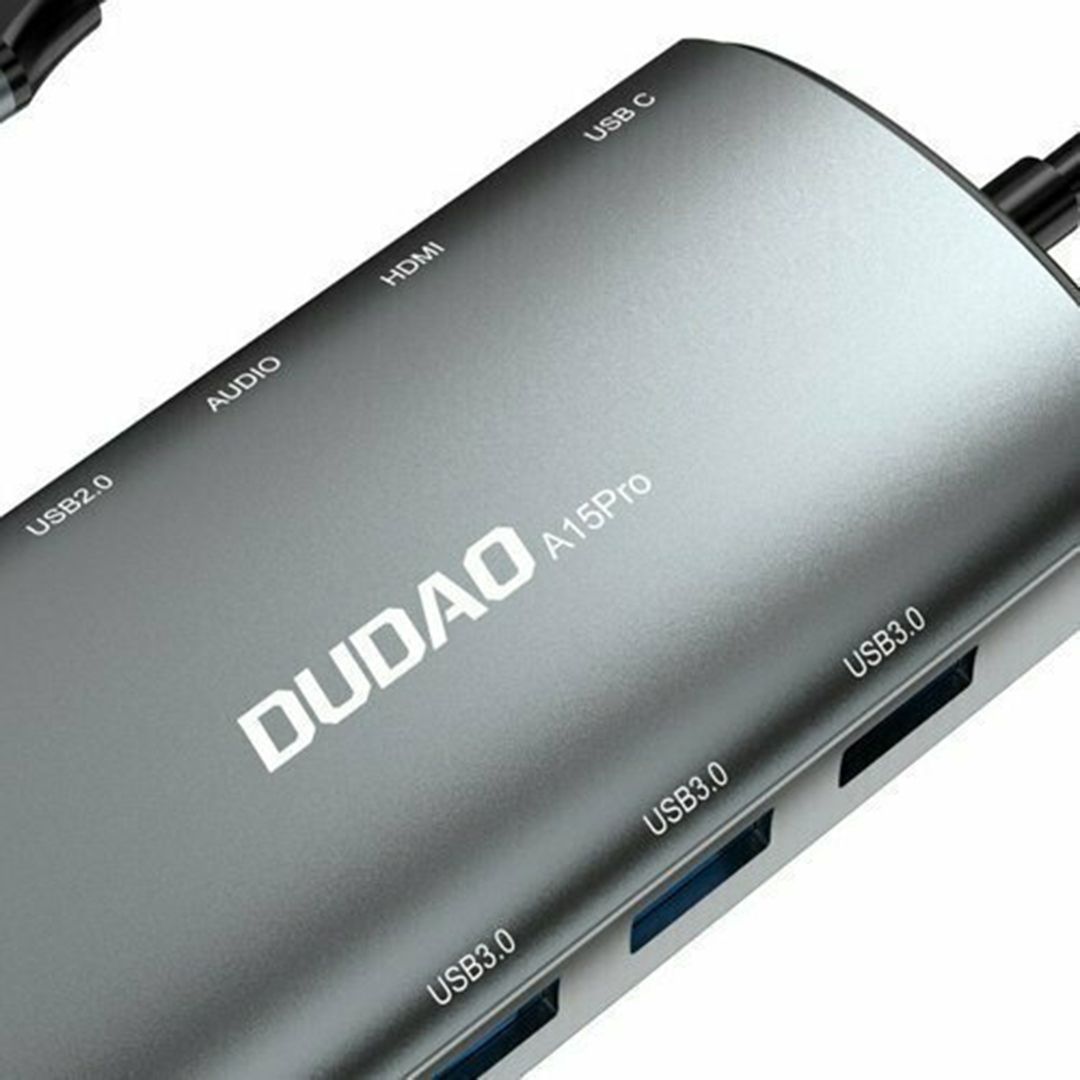 Dudao A15Pro USB-C Docking Station με HDMI 4K PD Ethernet και συνδεση 2 Οθονών Γκρι