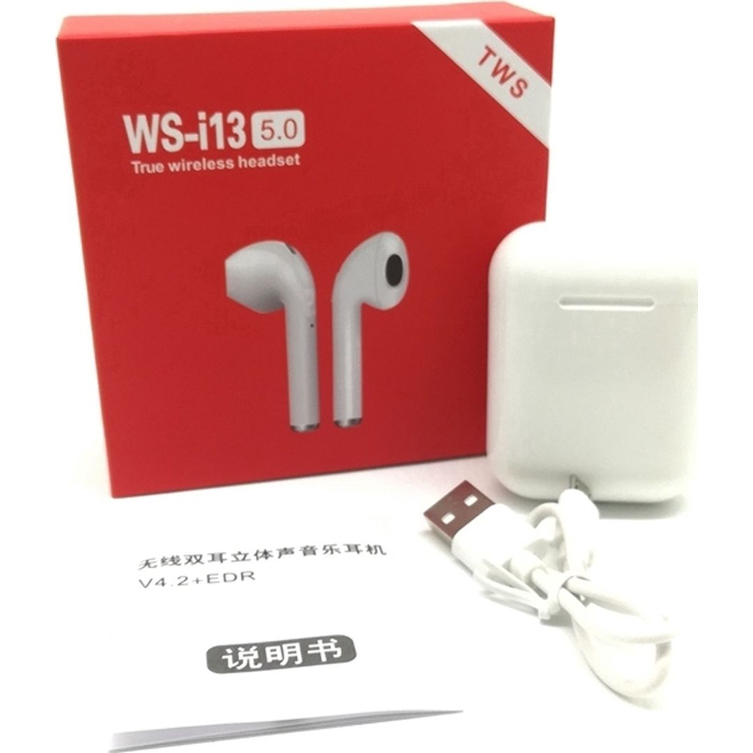 TWS i13 Earbud Bluetooth Handsfree Ακουστικά με Θήκη Φόρτισης Λευκά