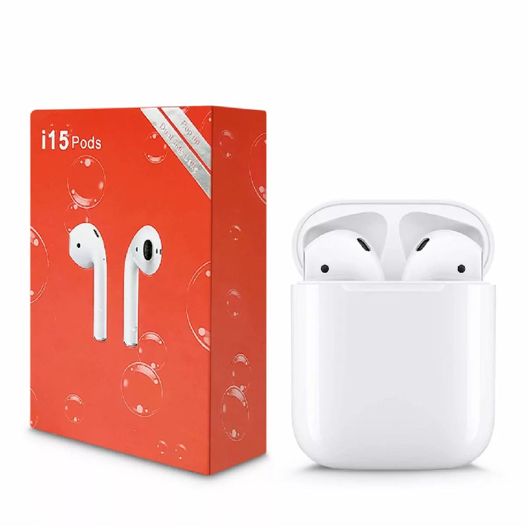 i15 Earbud Bluetooth Handsfree Ακουστικά με Θήκη Φόρτισης Λευκά
