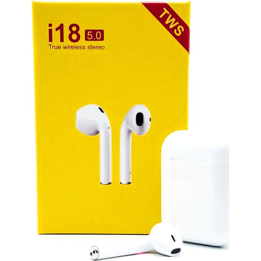 i18 Earbud Bluetooth Handsfree Ακουστικά με Θήκη Φόρτισης Λευκά