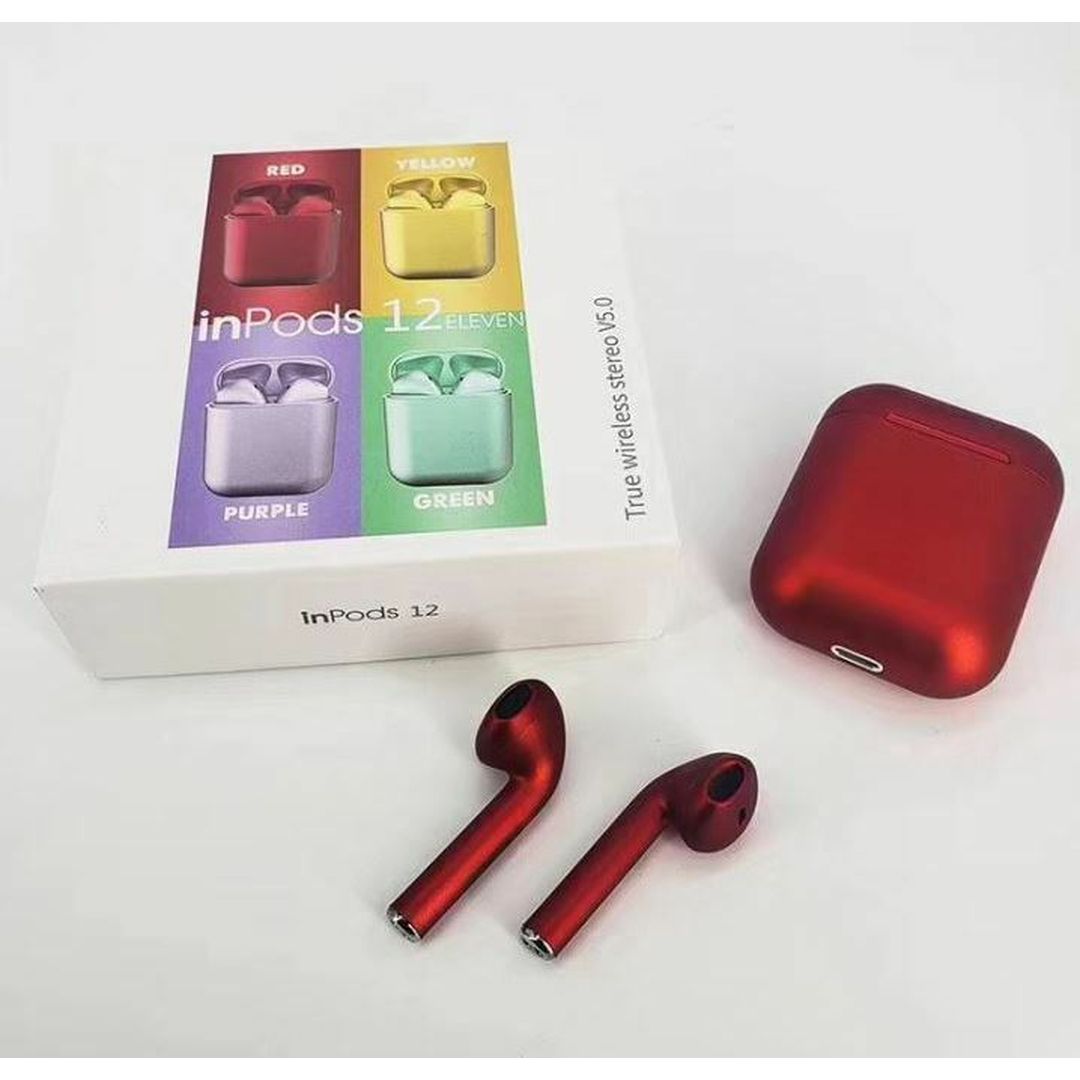 inPods 12 Earbud Bluetooth Handsfree Ακουστικά με Αντοχή στον Ιδρώτα και Θήκη Φόρτισης Κόκκινα