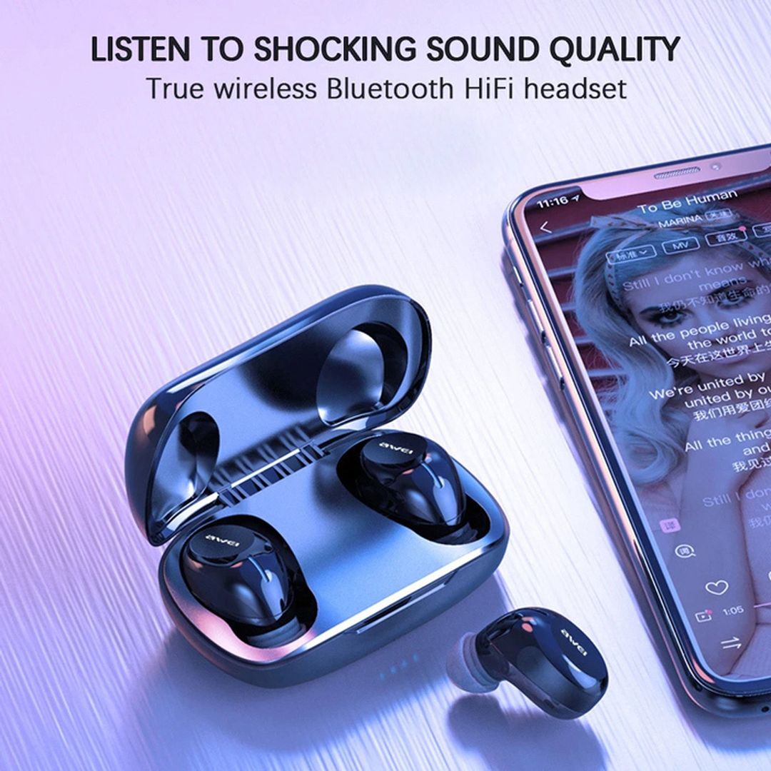 Awei T20 In-ear Bluetooth Handsfree Ακουστικά με Αντοχή στον Ιδρώτα και Θήκη Φόρτισης Μαύρα