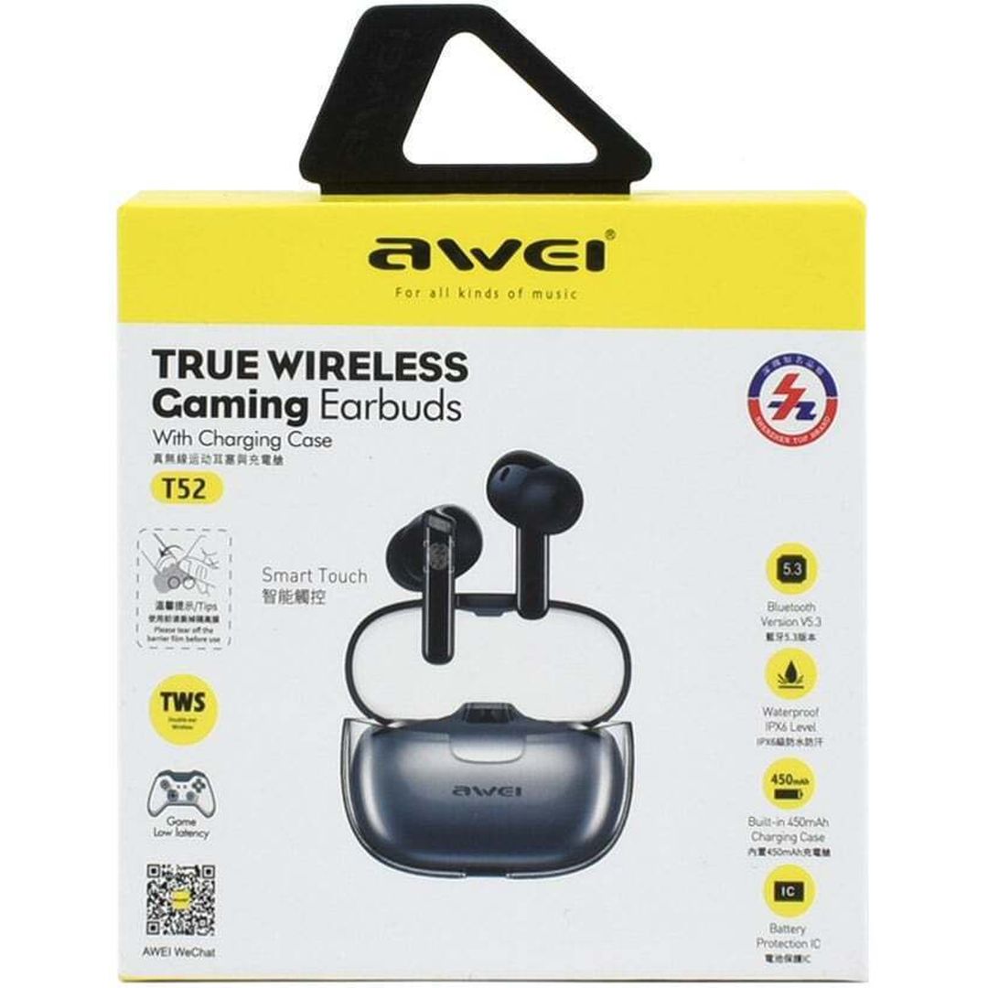 Awei T52 In-ear Bluetooth Handsfree Ακουστικά με Θήκη Φόρτισης Μαύρα