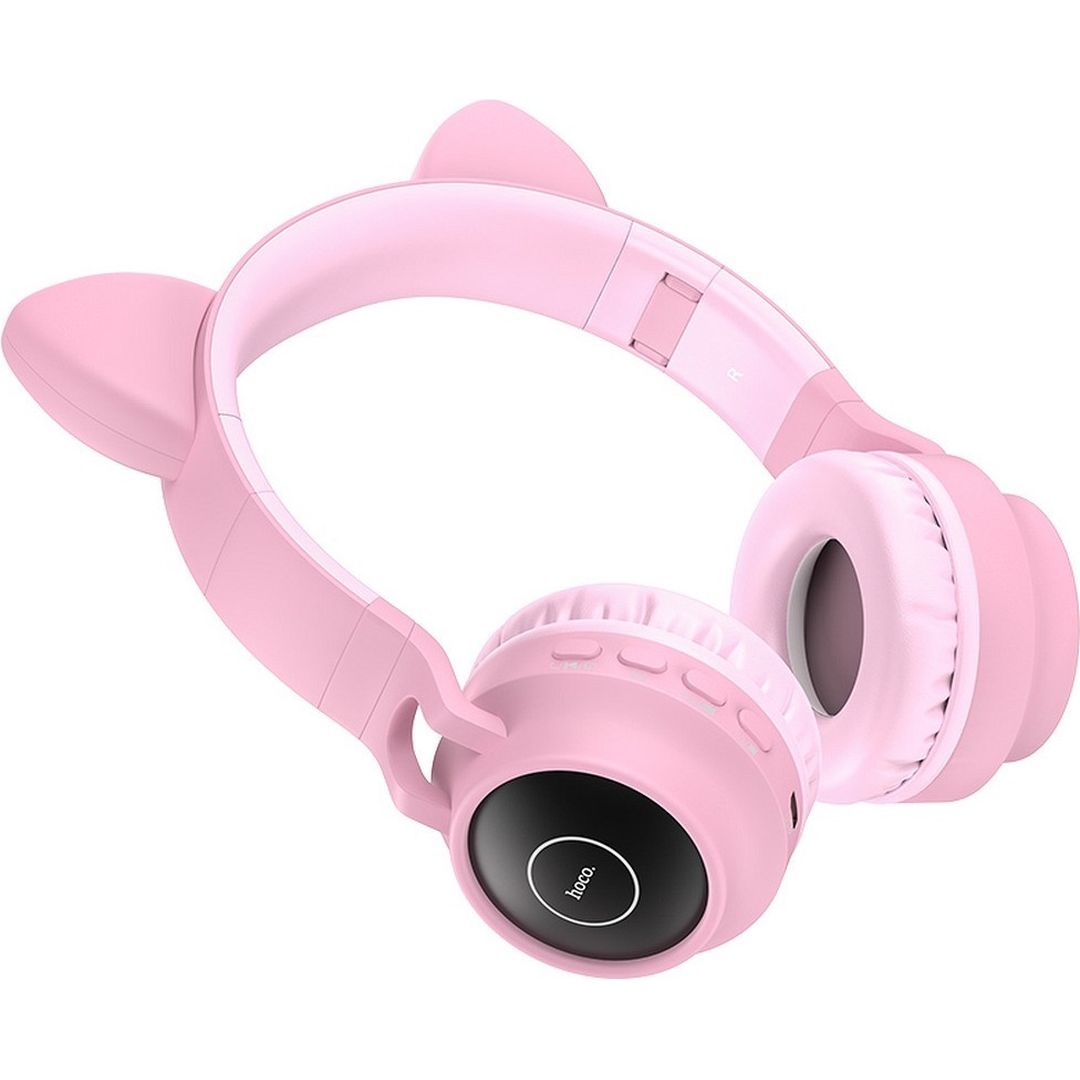 Hoco W27 Cat Ear Ασύρματα/Ενσύρματα On Ear Παιδικά Ακουστικά με 5 ώρες Λειτουργίας Ροζ