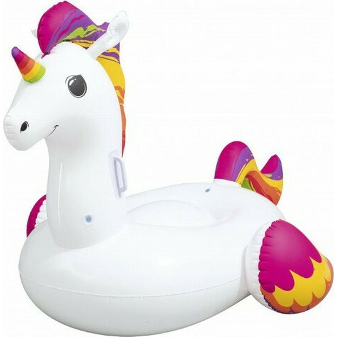 Bestway Supersized 224x164cm Φουσκωτό Ride On Θαλάσσης Unicorn με Χειρολαβές σε Λευκό Χρώμα