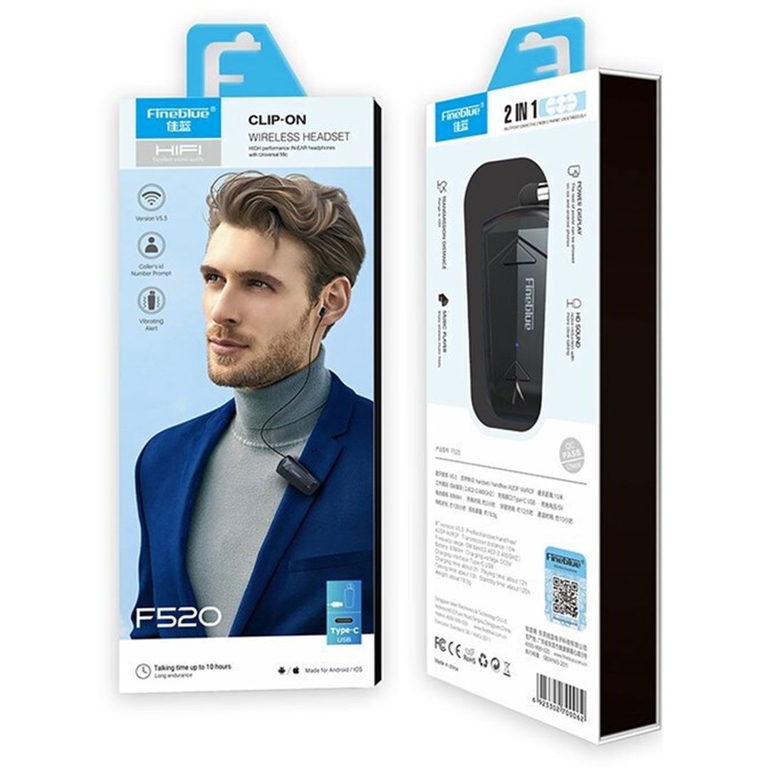 Fineblue F520 In-ear Bluetooth Handsfree Ακουστικό Πέτου Λευκό